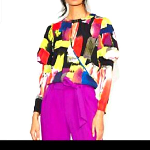 Gabriel Union Multicolored Abstract Blouse Sz   small - Picture 1 of 10